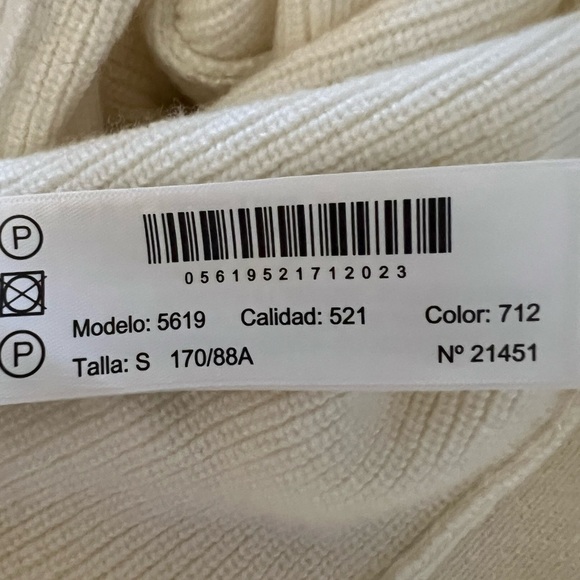 Massimo Dutti cream v-neck ribbed knot wool cashmere blend sweater sz S coquette - Picture 8 of 8